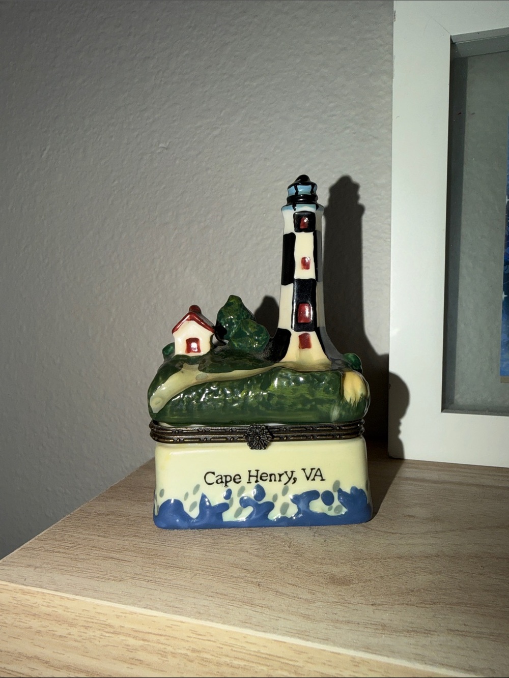 Cape Henry Lighthouse Trinket Box - Ceramic Lighthouse Figurine